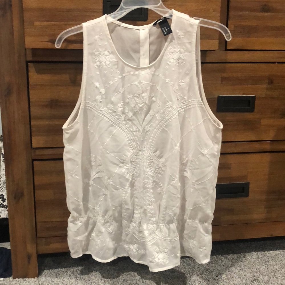 H&M Embroidered Sheer White Top